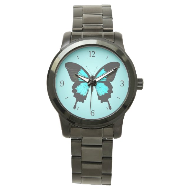Reloj De Pulsera Mariposa - azul turquesa y negro (Anverso)