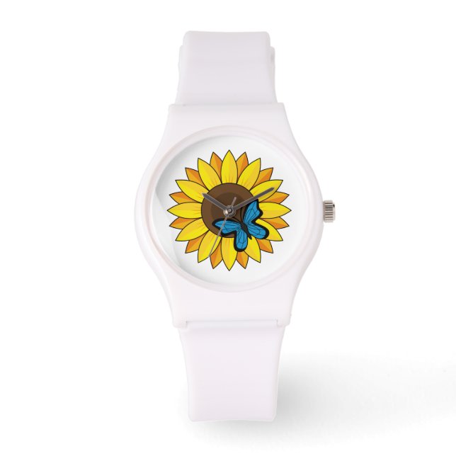 Reloj De Pulsera Mariposa azul y girasol (Anverso)
