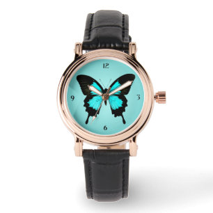 Reloj De Pulsera Mariposa - azules turquesas y negro