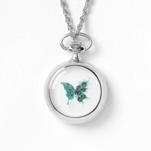 Reloj De Pulsera Mariposa con plumas de pavo real verde