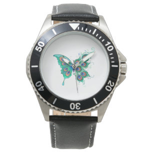 Reloj De Pulsera Mariposa con plumas de pavo real verde