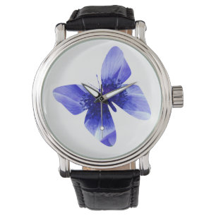 Reloj De Pulsera Mariposa de amapola azul, cuero grande