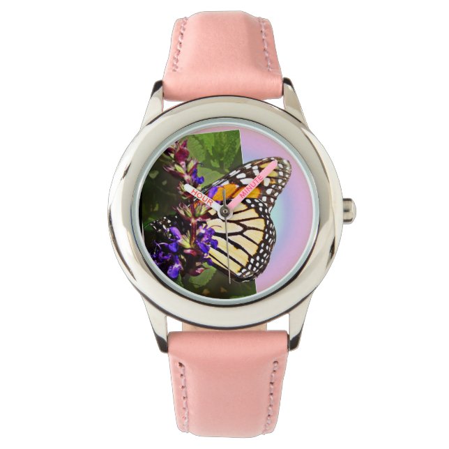 Reloj De Pulsera Mariposa de bonito Lil' - Observador Purpurina (Anverso)
