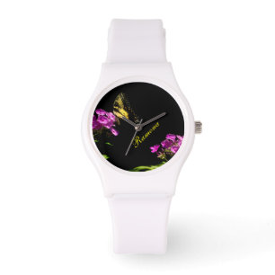 Reloj De Pulsera Mariposa de cola cruda tigre en Flox salvaje