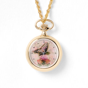 Reloj De Pulsera Mariposa de color rosa suave y flores