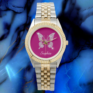 Reloj De Pulsera Mariposa de diamante blanco, nombre del guión, Fuc