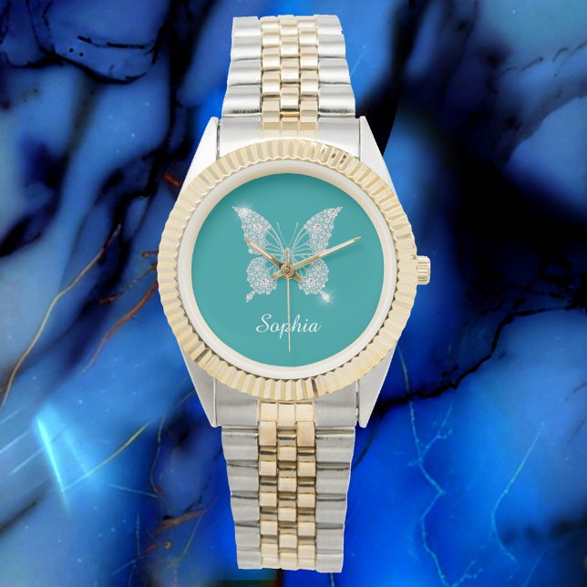 Reloj De Pulsera Mariposa de diamante blanco, nombre del guión, Ver (Subido por el creador)