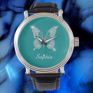 Reloj De Pulsera Mariposa de diamante blanco, nombre del guión, Ver