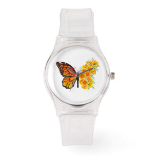 Reloj De Pulsera Mariposa de flores con amapola amarilla de Califor