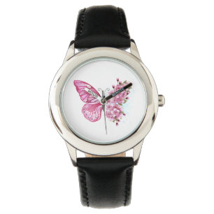 Reloj De Pulsera Mariposa de flores con Sakura rosa