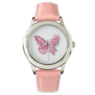Reloj De Pulsera Mariposa de flores con Sakura rosa