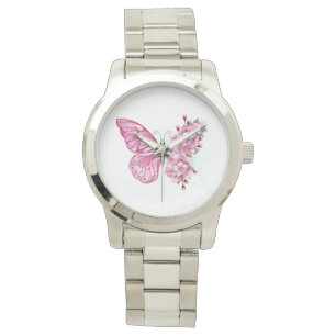 Reloj De Pulsera Mariposa de flores con Sakura rosa