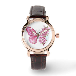 Reloj De Pulsera Mariposa de flores con Sakura rosa