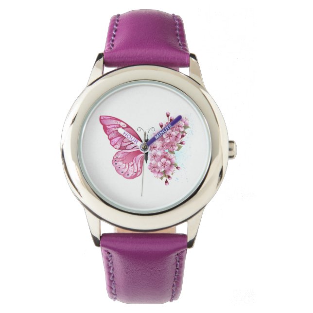 Reloj De Pulsera Mariposa de flores con Sakura rosa (Anverso)