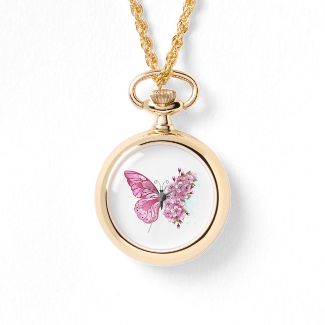 Reloj De Pulsera Mariposa de flores con Sakura rosa (Anverso)