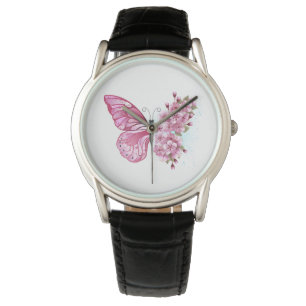 Reloj De Pulsera Mariposa de flores con Sakura rosa