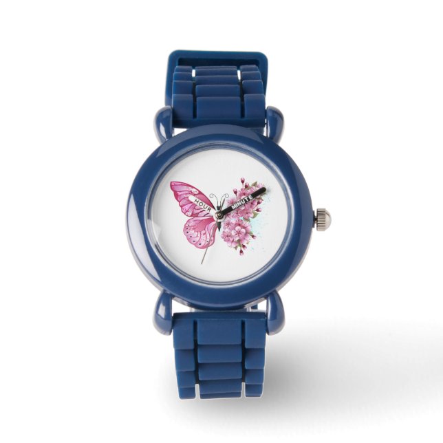 Reloj De Pulsera Mariposa de flores con Sakura rosa (Anverso)