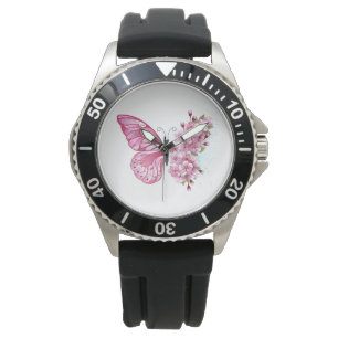 Reloj De Pulsera Mariposa de flores con Sakura rosa