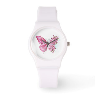 Reloj De Pulsera Mariposa de flores con Sakura rosa