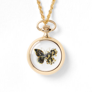 Reloj De Pulsera Mariposa de flores de oro con orquídea negra
