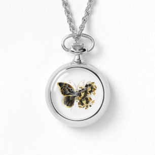 Reloj De Pulsera Mariposa de flores de oro con orquídea negra
