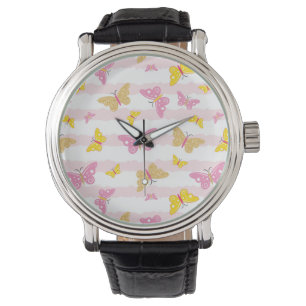 Reloj De Pulsera Mariposa dorada y rosa