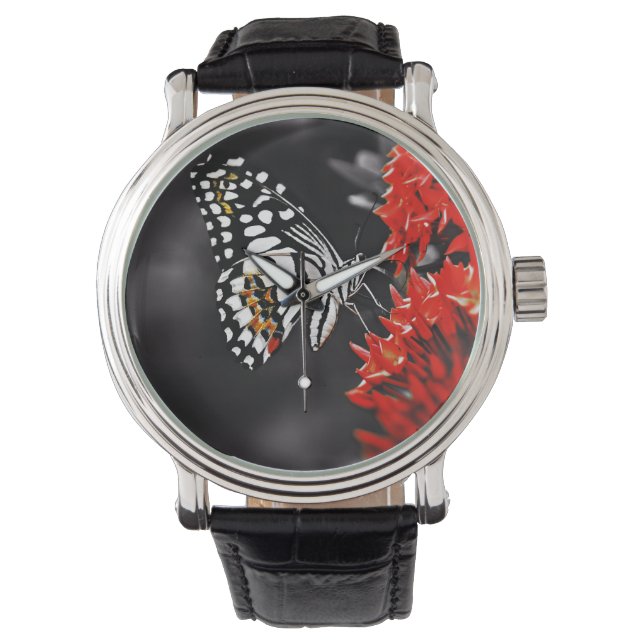 Reloj De Pulsera Mariposa en las flores rojas (Anverso)