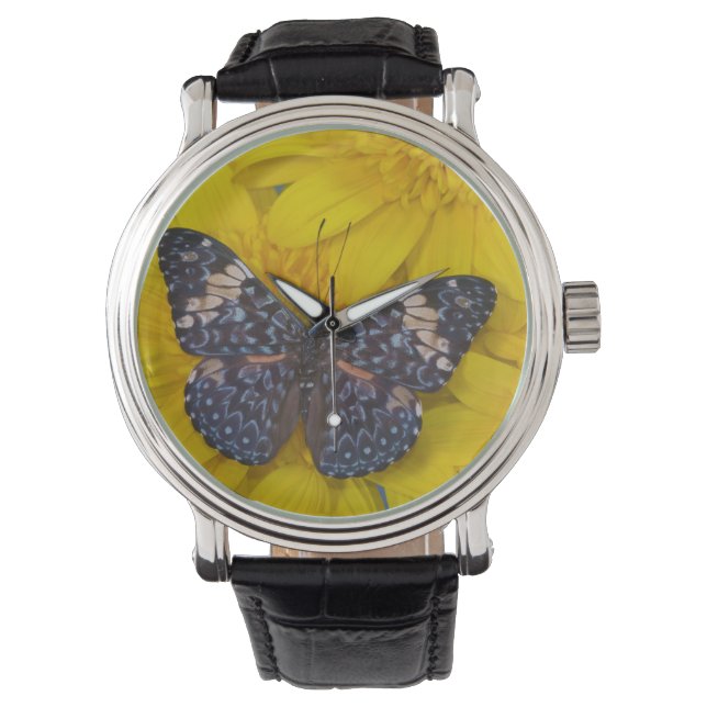 Reloj De Pulsera Mariposa en una flor amarilla (Anverso)