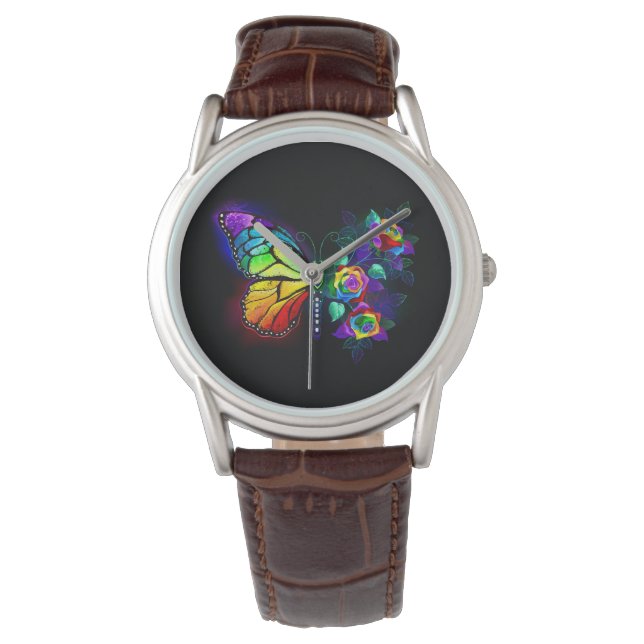 Reloj De Pulsera Mariposa florida arcoiris (Anverso)