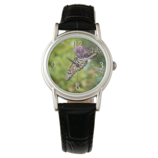 Reloj De Pulsera Mariposa Monarca en Buddleja de Mariposas Purpura (Anverso)