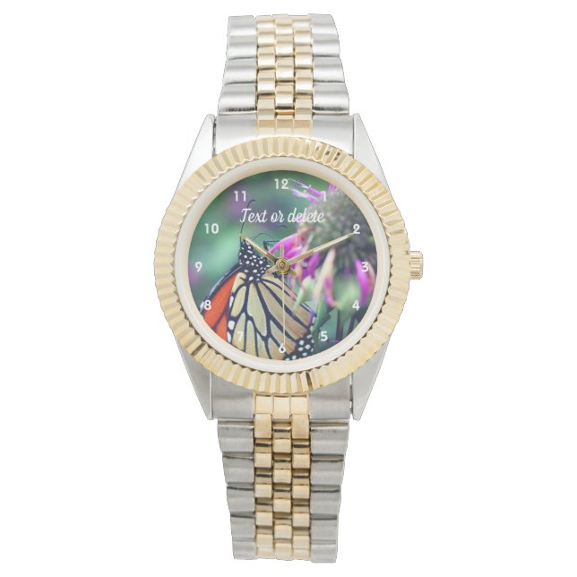 Reloj De Pulsera Mariposa Monarca En Flor Personalizada (Anverso)
