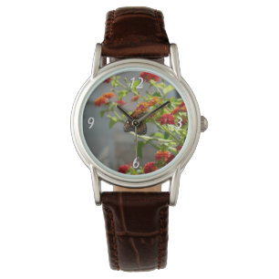 Reloj De Pulsera Mariposa monarca en mariposa roja Bush