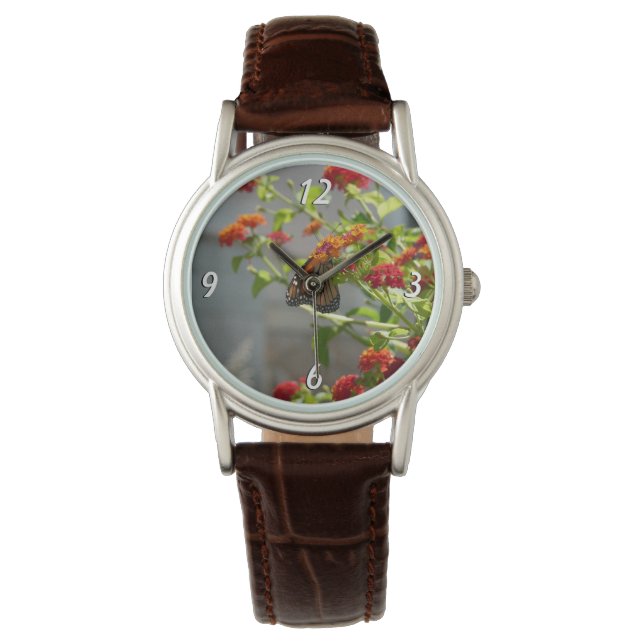 Reloj De Pulsera Mariposa monarca en mariposa roja Bush (Anverso)