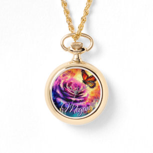 Reloj De Pulsera Mariposa Monarca en Rosa al Atardecer Personalizad
