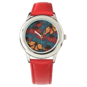 Reloj De Pulsera Mariposa monarca sobre las colmenas rojas