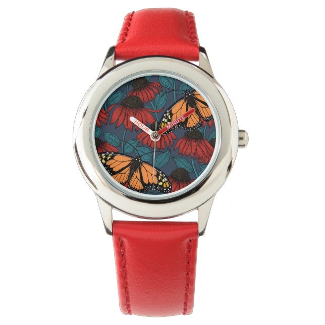 Reloj De Pulsera Mariposa monarca sobre las colmenas rojas (Anverso)