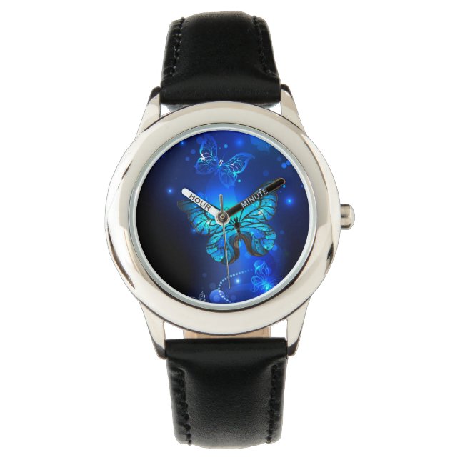 Reloj De Pulsera Mariposa morfo en el fondo oscuro (Anverso)