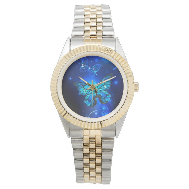Reloj De Pulsera Mariposa morfo en el fondo oscuro (Anverso)