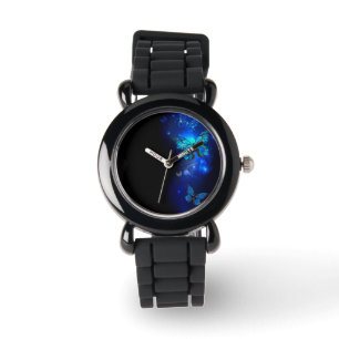 Reloj De Pulsera Mariposa morfo en el fondo oscuro