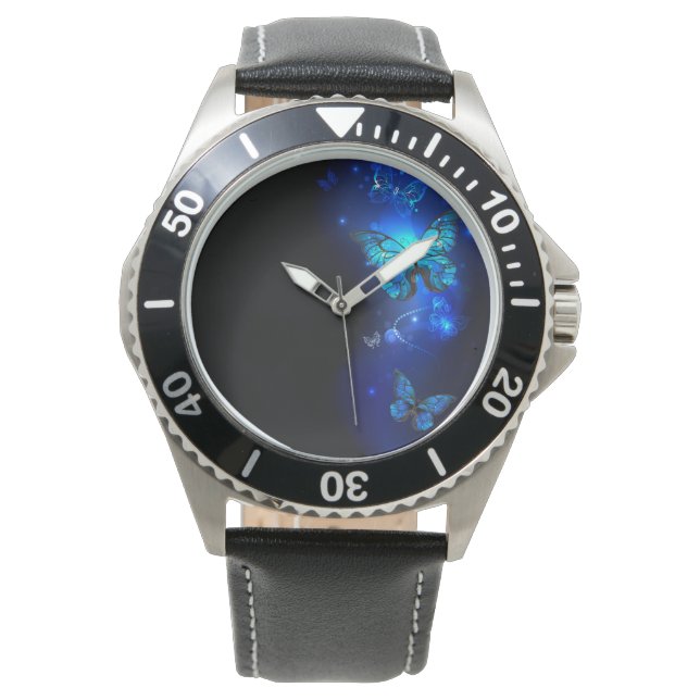 Reloj De Pulsera Mariposa morfo en el fondo oscuro (Anverso)