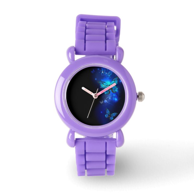 Reloj De Pulsera Mariposa morfo en el fondo oscuro (Anverso)