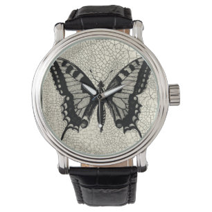 Reloj De Pulsera Mariposa negra y blanca en fondo roto