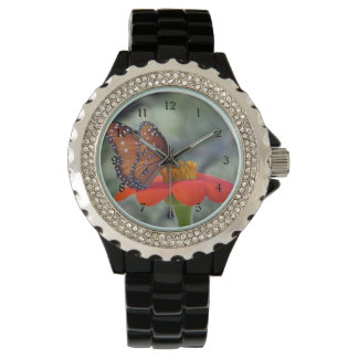 Reloj De Pulsera Mariposa Reina sobre girasol mexicano