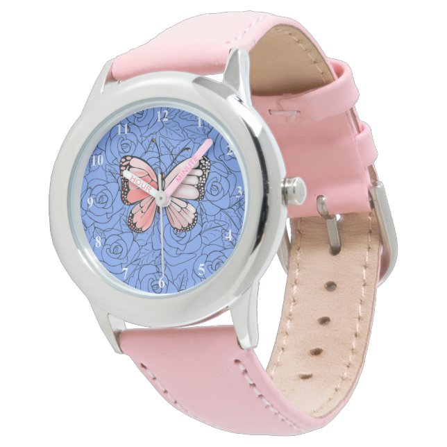 Reloj De Pulsera Mariposa Rosa Volando En Rosas Ver Regalo (Angular)