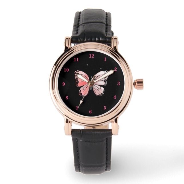 Reloj De Pulsera Mariposa Rosa Y Arte Rosa (Anverso)