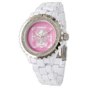 Reloj De Pulsera Mariposa rosa y plateada y Rótulo infinito