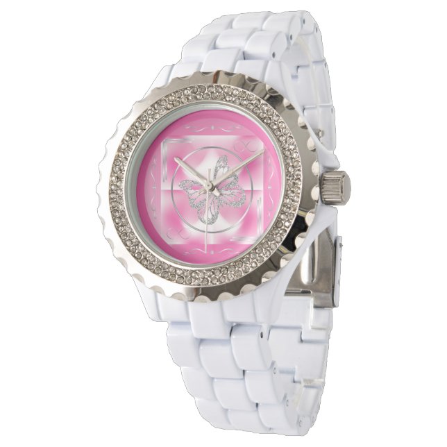 Reloj De Pulsera Mariposa rosa y plateada y Rótulo infinito | (Angular)