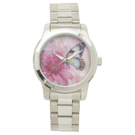 Reloj De Pulsera Mariposa soñada en lienzo floral