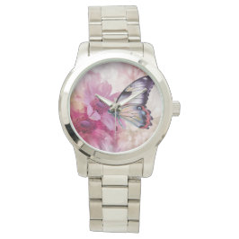 Reloj De Pulsera Mariposa soñadora con flores rosas