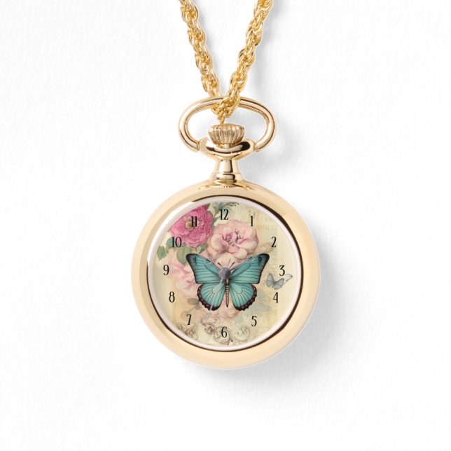 Reloj De Pulsera Mariposa y flores (Anverso)